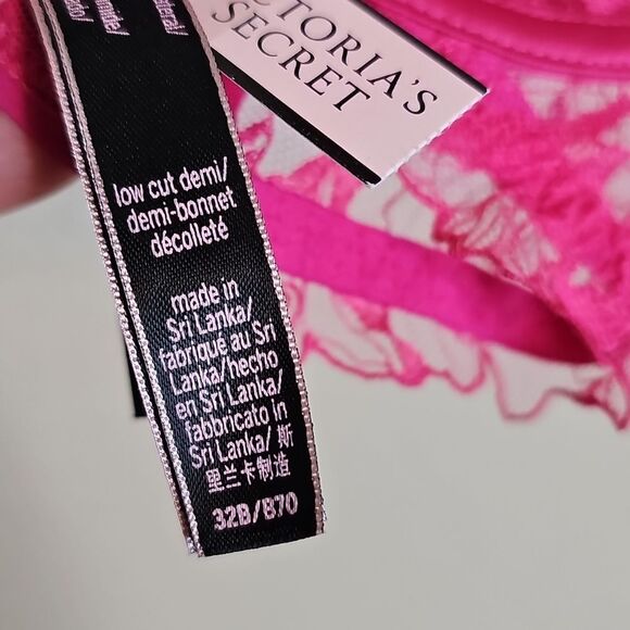 NWT Victoria's Secret Luxe Pink Lace Low Cut Demi Unlined  Bra 32B - Picture 6 of 7